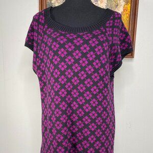 Style & Co. Knit Sweater Dress Women's XL Round Neck Purple Black Geometric